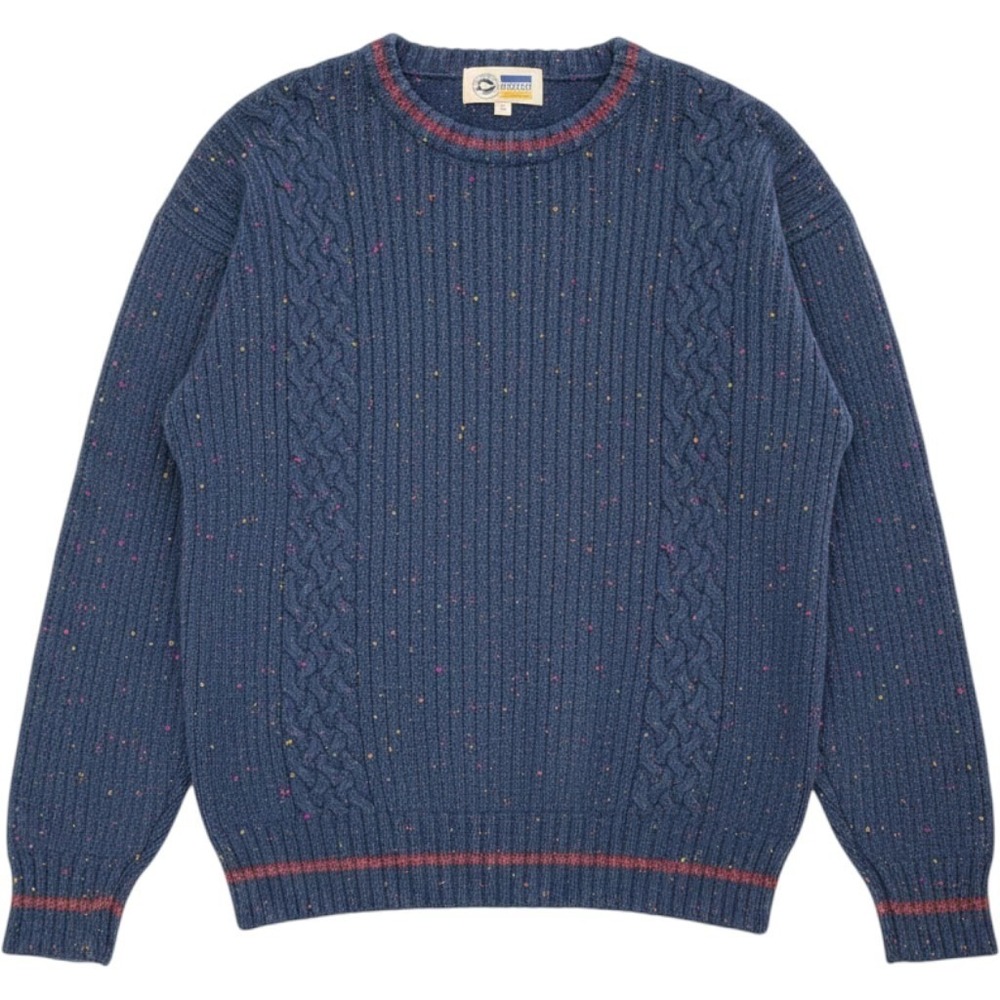 VTG Arrow Dover Mens Blue Confetti Cable Knit L Sweater Wool Blend Crewneck
